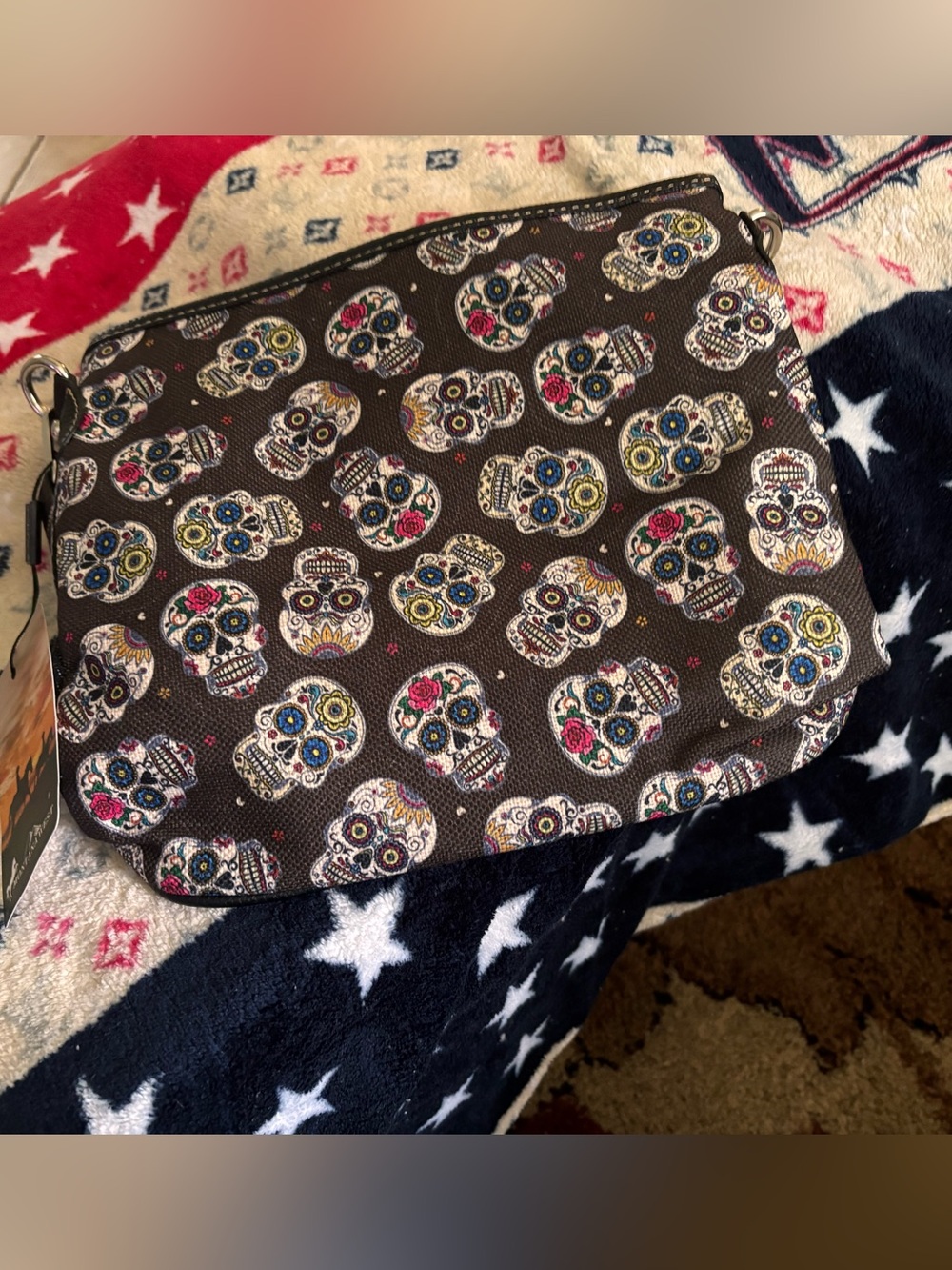 Sugar Skull Pattern Canvas Travel Pouch - Brown